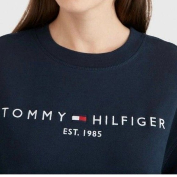 Tommy Hilfiger Logo Flag Sweatshirt Dress Oversized Long Sleeve Navy Red Blue S - Picture 6 of 6